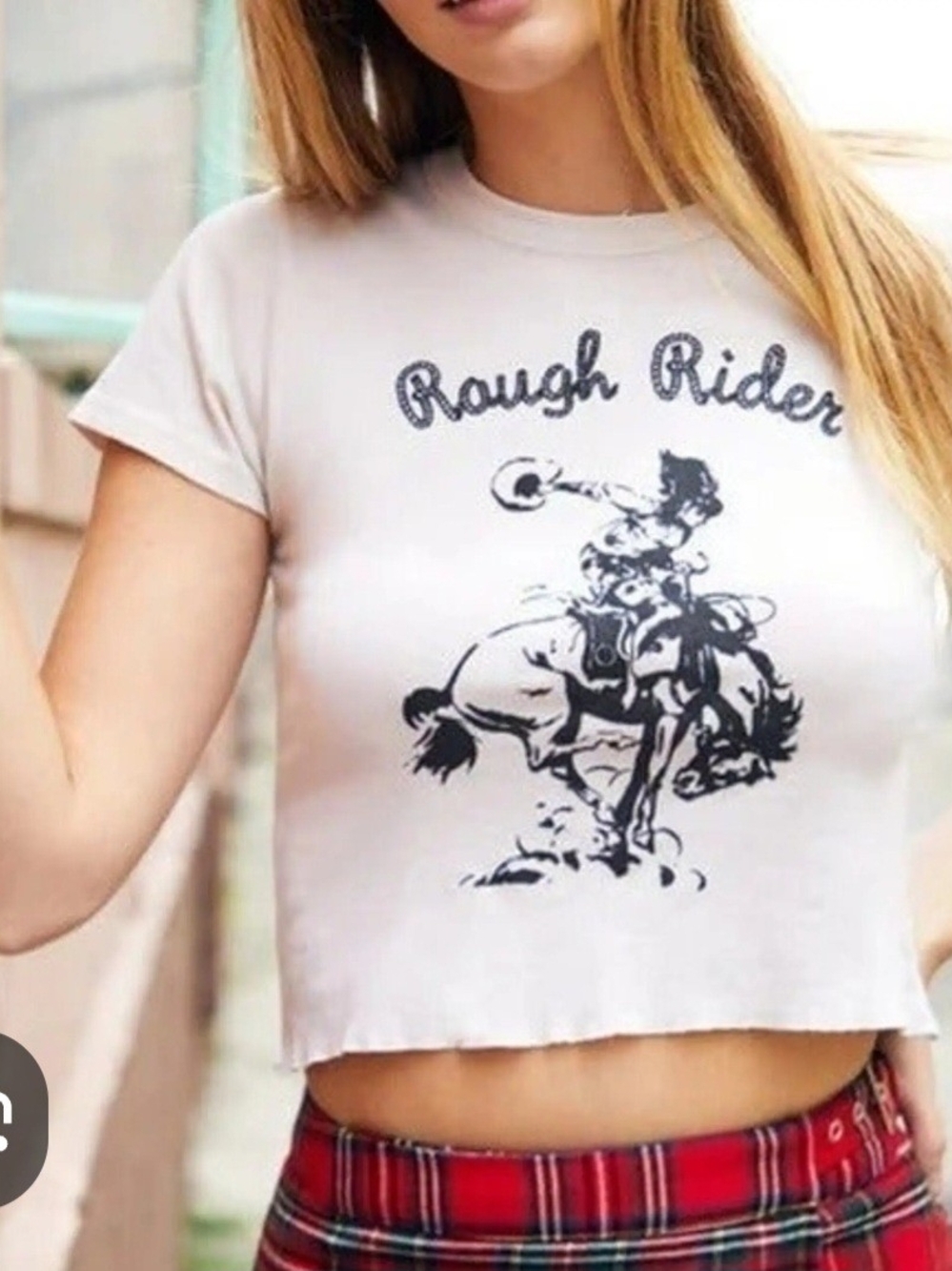O John Galt Rough Rider White Graphic Crop Tee OS